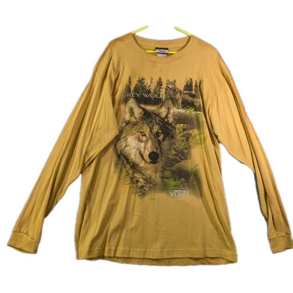 American Wildlife Grey Wolf Long Sleeve T-Shirt XL VTG NOS Kmart Tag Animal Tee